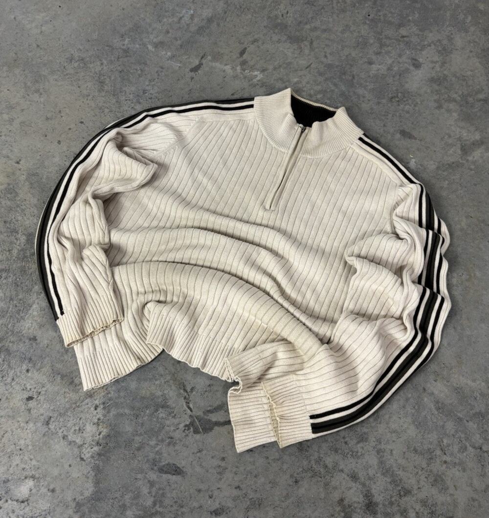 Vintage Y2K XG Xtreme Gear Sweatshirt Men XL Cream Striped 90s Sweater Grunge